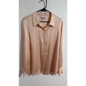 Antonio Melani Peach Mulberry Yana Silk Button Down Blouse XL High-Shine Flowy